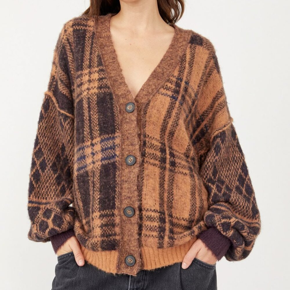 Free People Women's Sepia Cardi Sweater in Birchwood Combo Size Small